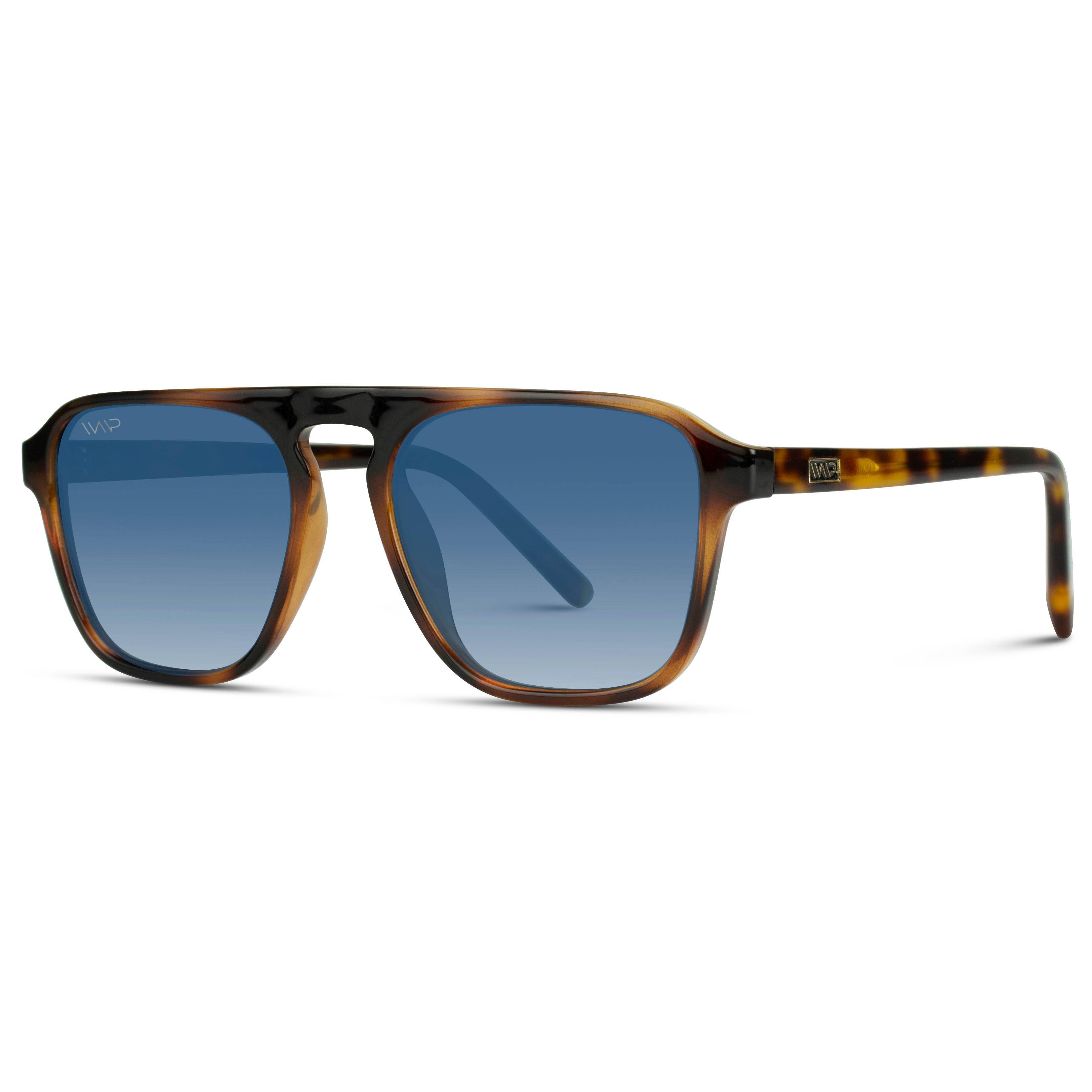 Emerson - Unisex Retro Aviator with Polarized or Tinted Lens: Whiskey Brown / Blue Gradient Lens